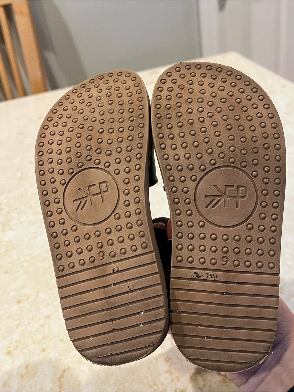 Kids Black T-Strap Leather Sandals